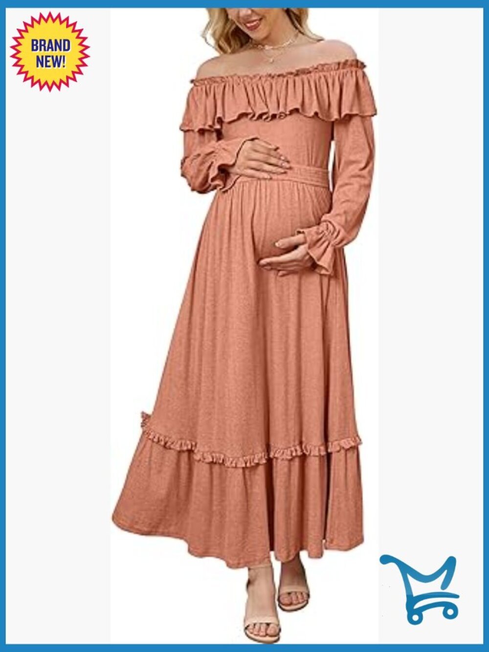 Off Shoulder Maternity Maxi Dress Puff Sleeve Ruffle Baby Shower Photoshoot